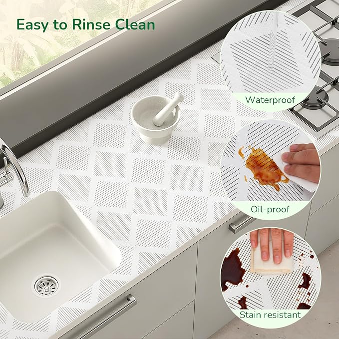 Shelf Drawer Liner for Kitchen Cabinets Non-Adhesive Shelf Liner Paper Non-Slip Strong Grip Drawer Liner Cabinet Liners Thickened Easy to Clean for Tool Box Pantry (Striped, 12In x 30FT)
