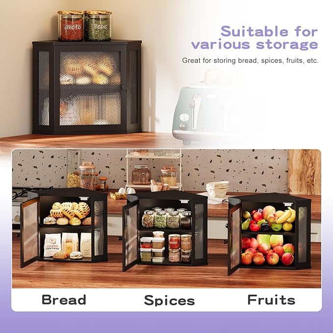 Bamboo Bread Box with Acrylic Window Display,Kitchen Countertop Storage(Black, Extra Lage)