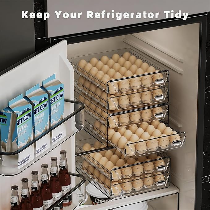 HIYOHIYO Clear 60 Egg Holder for Fridge, High Capacity Egg Container for Refrigerator, Stackable Egg Storage Trays for Countertop, Eggs Organizer for Refrigerator (11.6"x 10.2"x 5.1")
