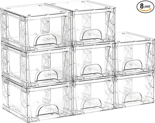 Plastic Storage Drawers, 4.4in Stackable Box 8 Pack Simply Assembled Bins Containers Suitable for Cosmetics, Bathroom, Kitchen, Cabinets