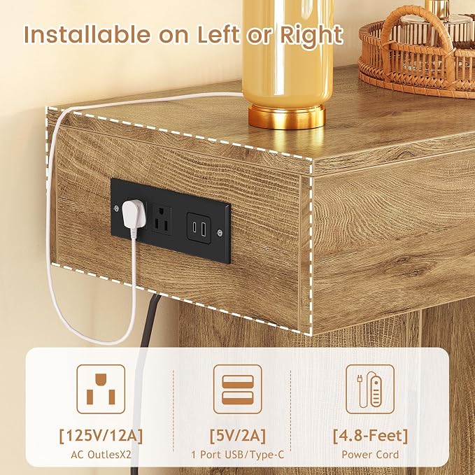 47.2" Entryway Table, Console Table with Charging Station and Adjustable LED light, Farmhouse Wood Sofa Table, Behind the Couch Table, Narrow Console Table, Entry Table for Hallway, Living Room