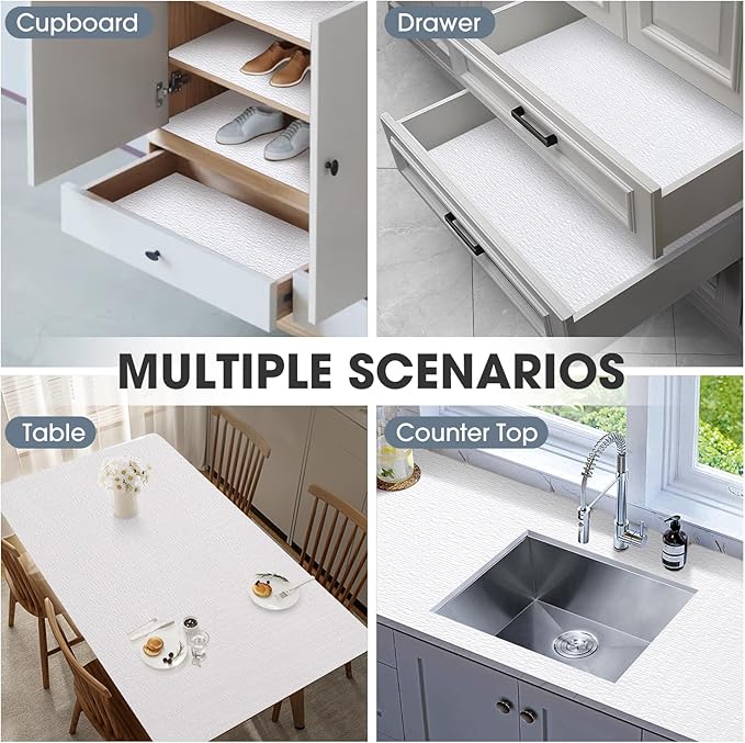 Drawer and Shelf Liner, Non-Slip Kitchen Cabinet Liners Non-Adhesive Thick Strong Grip Waterproof Washable Mats Protect Dresser Shelves Cupboard Bathroom Cabinets, White, 20 in X 30 FT