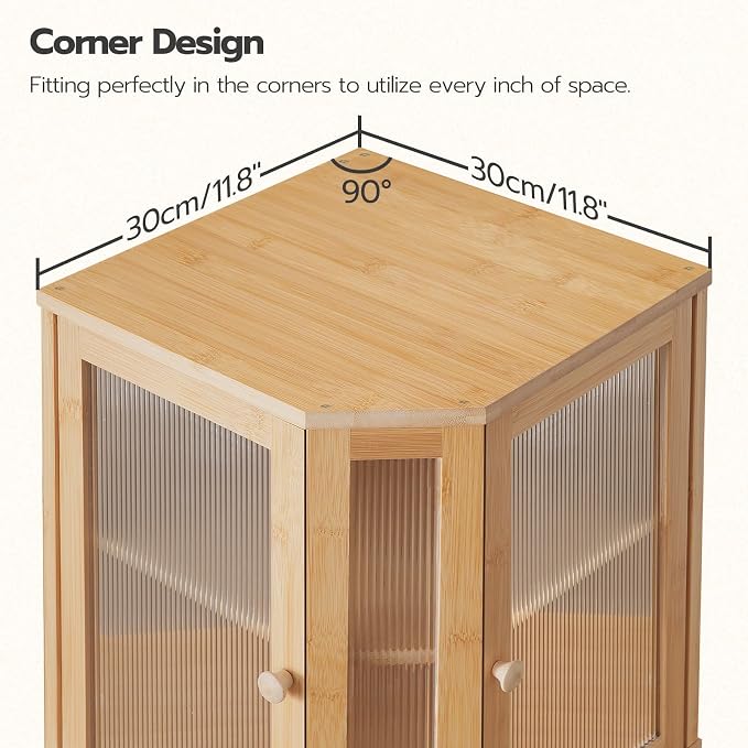 HOOBRO Bamboo Bread Box, Kitchen Countertop Corner Bread Box, Large Capacity 2-Tier Bread Container, Bread Storage Container with Dual Rippled Acrylic Doors, for Kitchen Food Storage, Natural YL12MB01