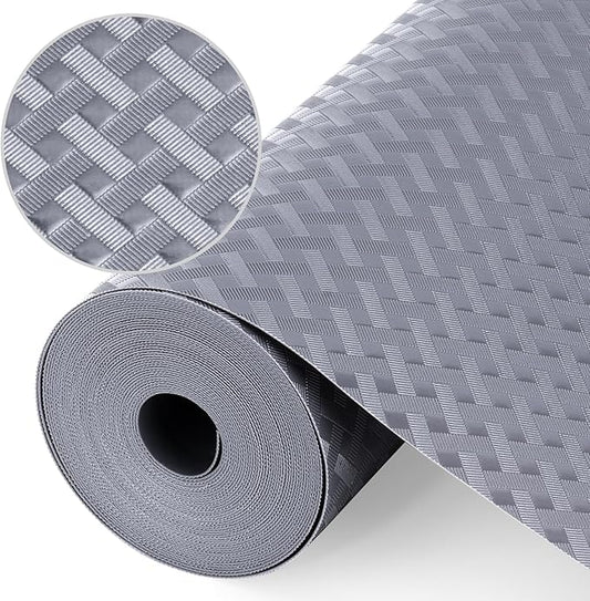 Shelf Liners, Non-Adhesive Drawer Liner, Waterproof & Oil-Proof Kitchen Cabinet Cupboard Liner Plastic EVA Material BPA Free Fridge Liner Mats Paper Protector for Shelves (Grey/12in x 240in)