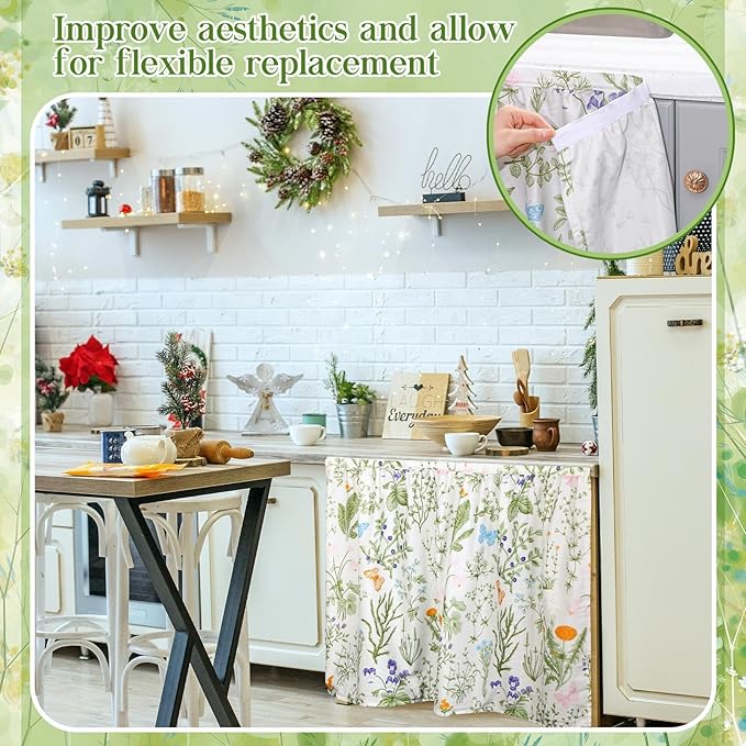 VitalCozy Cabinet Curtains 27.6" W x 35.4" L Sink Skirt for Bathroom Kitchen Spring Botanical Floral Cabinet Curtains for Classroom Home Farmhouse Rustic Drape Under Desk Privacy Drape for Laundry