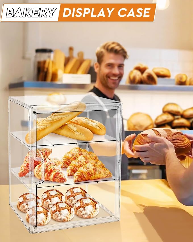 MEI NIAN Pastry Display Case,Bread Box for Kitchen Countertop,4-Layer Adjustable BreadBox, Large Capacity Bread Box for Home-baked Breads,Muffins,Bagel Storage Container, Bread Holder-2pcs
