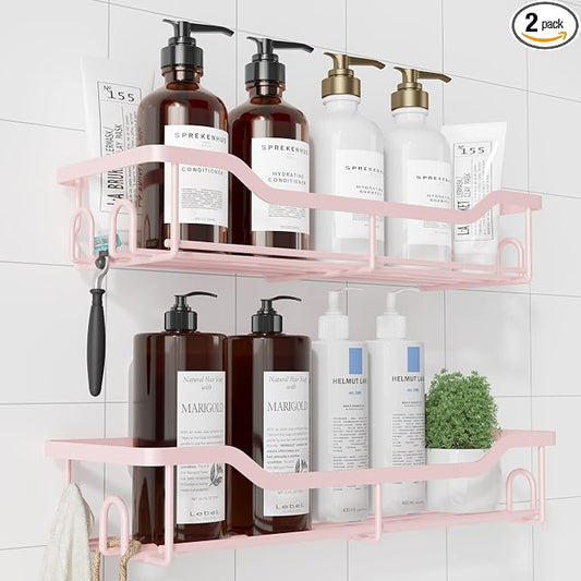 Kitsure Shower Caddy Large - Adhesive Shower Organizer, Stainless Steel Shelf for Inside Shower, No Drill Bathroom Organizers and Storage, Home Decor Accessories, 2 Pack, Pink