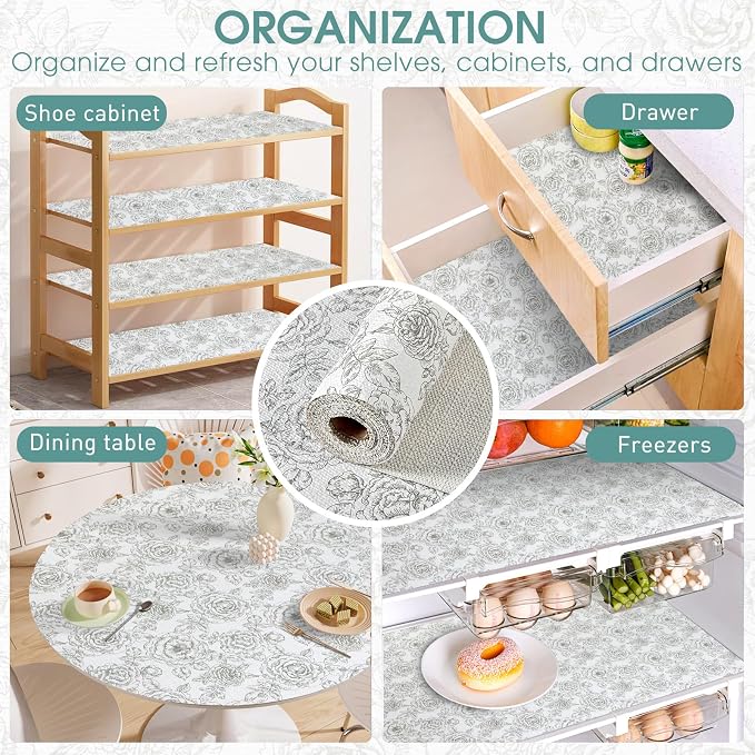 Drawer and Shelf Liner, Non-Slip Kitchen Cabinet Liners Non-Adhesive Thick Strong Grip Waterproof Washable Mats Protect Dresser Shelves Cupboard Bathroom Cabinets, Rose, 24 in X 30 FT