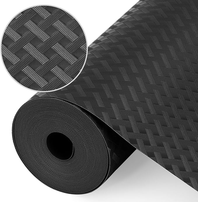 Shelf Liners, Non-Adhesive Drawer Liner, Waterproof & Oil-Proof Kitchen Cabinet Cupboard Liner Plastic EVA Material BPA Free Fridge Liner Mats Paper Protector for Shelves (Black/20in x 240in)