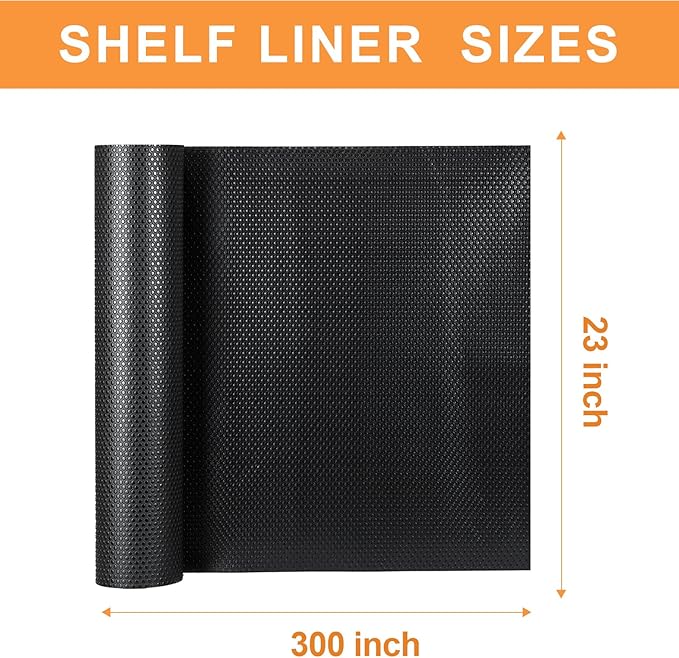 FLPMIX Shelf Liner 23 inch Wide: Waterproof Kitchen Cabinet Liners for Under Sink - Non-Adhesive Easy to Cut Black Large Drawer Liner for Pantry Shelves 23" W x 300" L