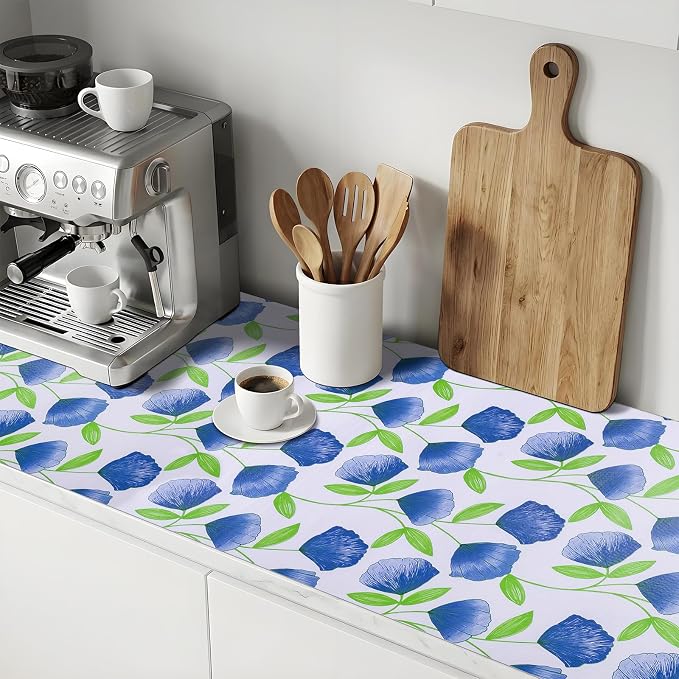Non Adhesive Shelf Liner 17.7'' X 96'' Drawer Liner for Kitchen Cabinets, Waterproof Shelf Liners Durable Anti-Slip for Kitchen Cabinets Cupboard Liner