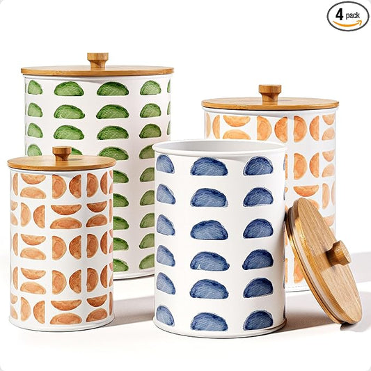 Kitchen Canisters for Countertop Set of 4 - Patterned Iron Kitchen Canisters with Airtight Lids - Flour Sugar Canister Set - Flour and Sugar Containers Farmhouse - Coffee Jar for Counter - White Jar