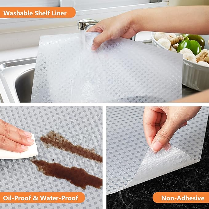 Shelf Liners for Kitchen Cabinets Refrigerator Liners Waterproof Kitchen Cupboard Liner Durable Plastic Drawer Mats Pantry Non Adhesive Fridge Liner for Shelves - Clear 17.5 x 78.7 Inches
