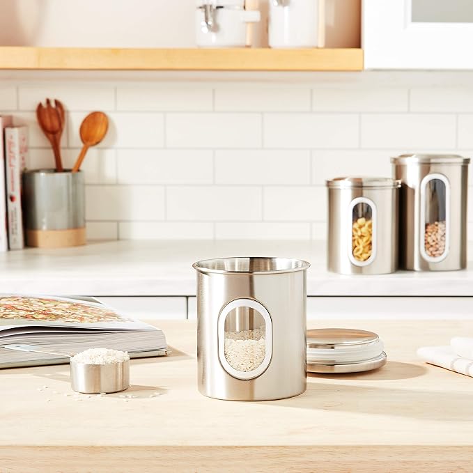 Fox Run Stainless Steel Canister Set For Kitchen Counter, 3-Piece Set for Sugar, Flour, Coffee and More