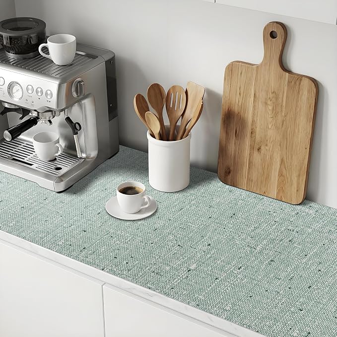 Shelf Liners Green 17.7'' X 96'' Drawer Liner for Kitchen Cabinet Non Adhesive, Strong Grip Anti Slip Cabinet Liners for Shelves, Oil-Proof Waterproof Cupboard Liner