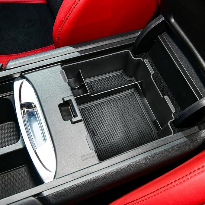 EDBETOS Center Console Organizer Tray Compatible with 2019-2023 2024 Acura RDX Accessories Rdx Armrest Box Insert Tray Interior Secondary Armrest Storage Box, ABS Black Trim