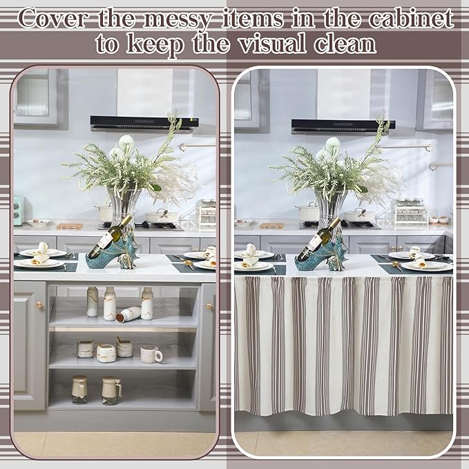 VitalCozy Cabinet Curtain 28" W x 51" L Sink Skirt for Bathroom Kitchen Grey Stripes Short Curtain for Home Classroom Farmhouse Rustic Drape Under Desk Privacy Drape for Laundry Room