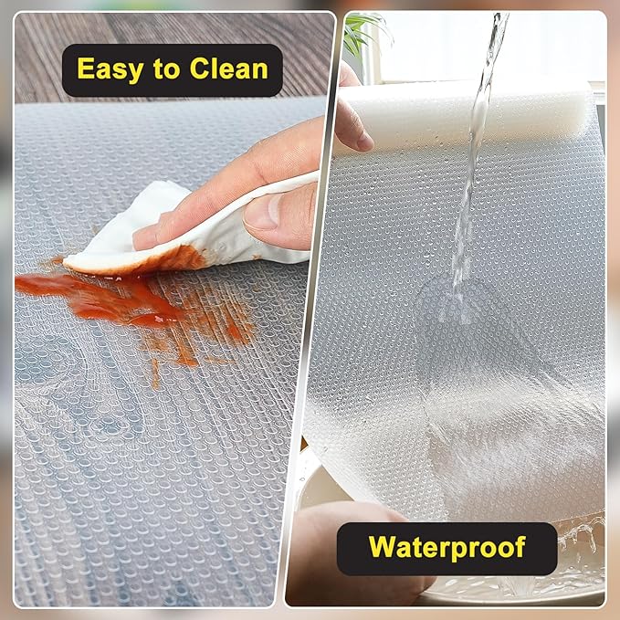 Shelf Liner, Waterproof Refrigerator Liner, Drawer Liners for Kitchen Cabinet, Bathroom Under Sink Mat Non Adhesive Fridge Liner EVA Place Mats Roll - Clear 17.7"×118"