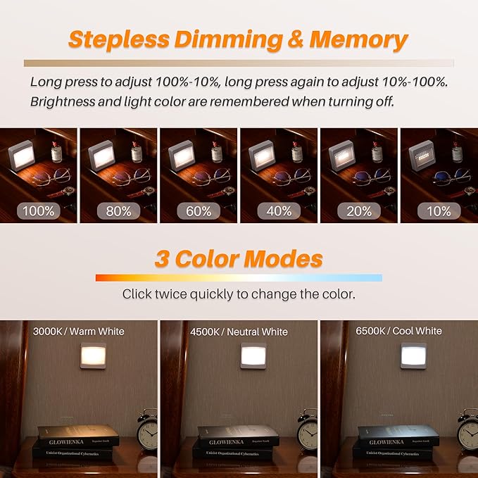 STAR-SPANGLED 3.7" Dimmable Push Tap Lights, 3 Pack | Stick on LED Touch Lights, AA Battery Operated, 3 Color Modes, For Classroom Kitchen Cabinet Closet