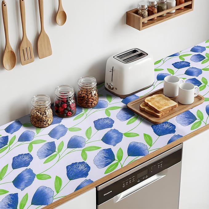 Non Adhesive Shelf Liner 3Rolls*12'' X 120'' Drawer Liner for Kitchen Cabinets, Waterproof Shelf Liners Durable Anti-Slip for Kitchen Cabinets Cupboard Liner