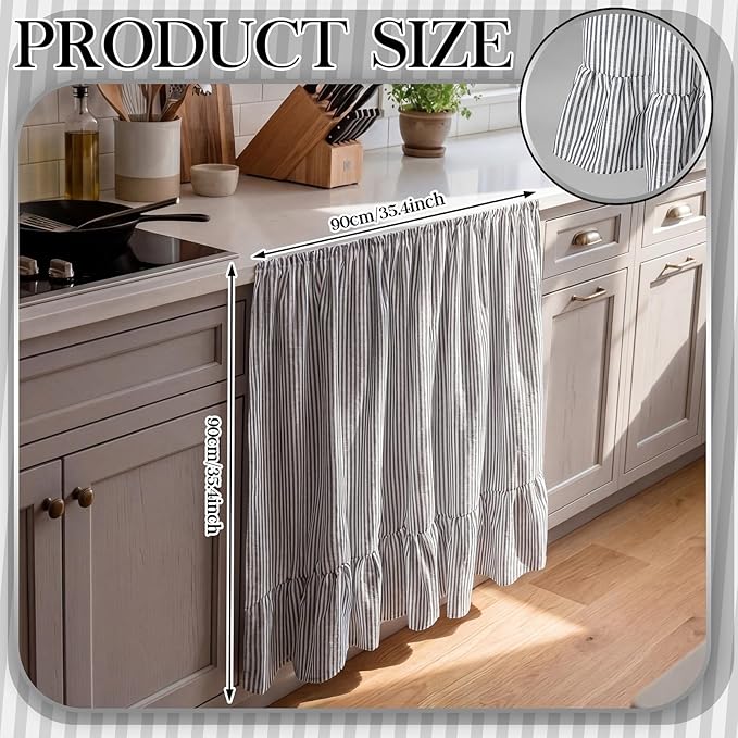 VitalCozy Cabinet Curtain 35" W X 35" L Sink Skirt for Bathroom Kitchen Grey Ruffles Spring Short Curtain for Home Classroom Farmhouse Rustic Drape Under Desk Privacy Drape for Laundry Room