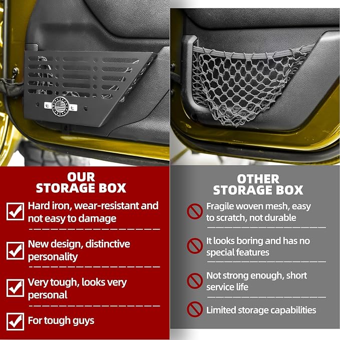 Metal Rear Door Storage Box for Jeep Wrangler JK JKU 4XE 2011-2018 & Gladiator JT 2011-2018 Interior Storage Expansion Door Storage Side Pockets Insert Organizer Accessories (2-Pcs)