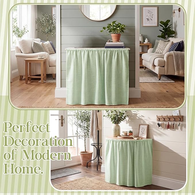 VitalCozy Cabinet Curtain 35" W X 35" L Sink Skirt for Bathroom Kitchen Sage Green Stripes Spring Short Curtain for Home Classroom Farmhouse Rustic Drape Under Desk Privacy Drape for Laundry Room