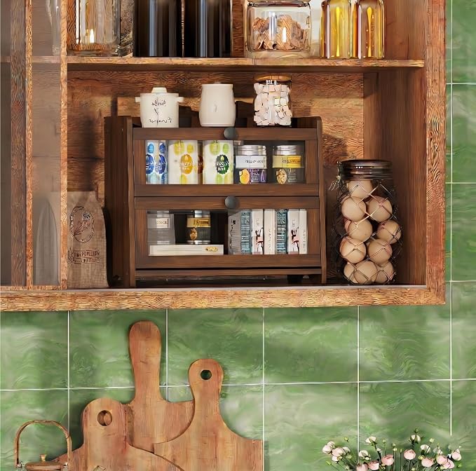 BAMBANG Bread Box for Kitchen Countertop, Extra Large Bamboo Bread Storage Container for Homemade Bread, Double Layer Sourdough Breadox, Bread Bin Organizer for Counter Cabinet Pantry, Amber