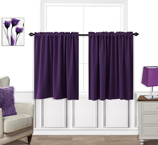 KOUFALL Dark Purple Curtains for Bathroom Window,Small Curtains for Kitchen,Royal Purple,30 Inch Length