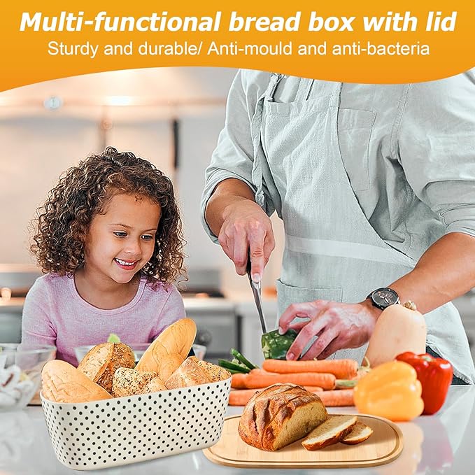 Bread Box with Cutting Board Lid Made with Bamboo Fiber, Bread Box For Kitchen Countertop Bread Container Holder Keeper Keep Fresh I14.4x8.3x5.6 in……