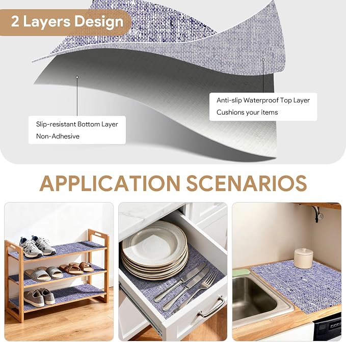 Shelf and Drawer Liner for Kitchen Cabinets 17.7'' X 96'' Non Adhesive Shelf Paper Strong Grip Anti Slip Cabinet Liners for Shelves, Oil-Proof Waterproof Cupboard Liner