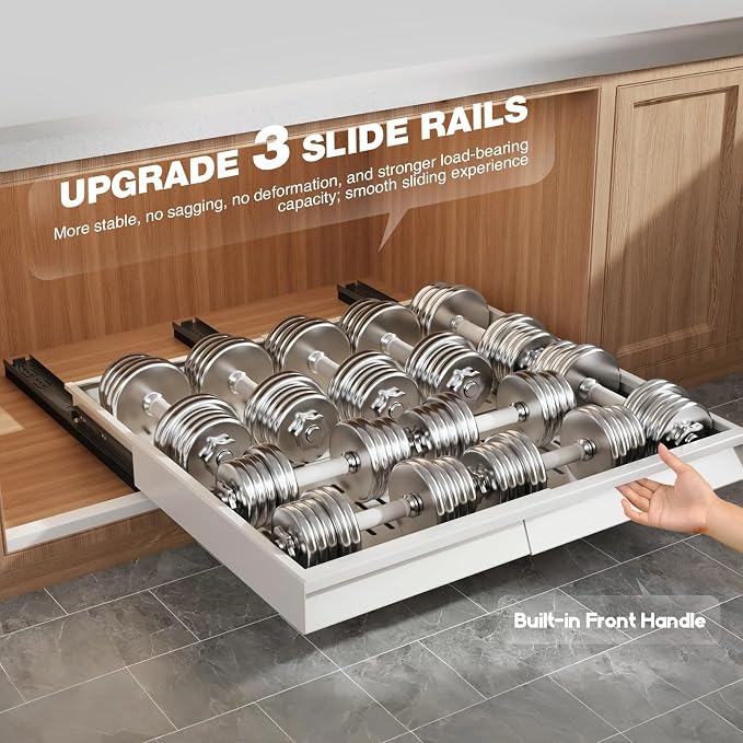 Seinloes 4 Pack Pull Out Cabinet Organizer Expandable Width (15"-24.8") & Depth (16.2"-23.6"), 3 Slide Rails Slide Out Drawers with Handle, Includes Raising Pad for Framed Cabinets, White