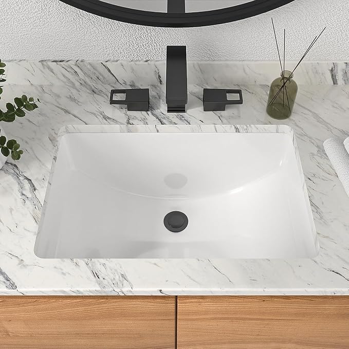 Mocoloo Undermount Bathroom Sinks 21 x 15 Inch Rectangle White Porcelain Ceramic Bathroom Sink 8 Inch Deep Basin with Overflow Small Lavatory Vanity Top Sink Under Counter