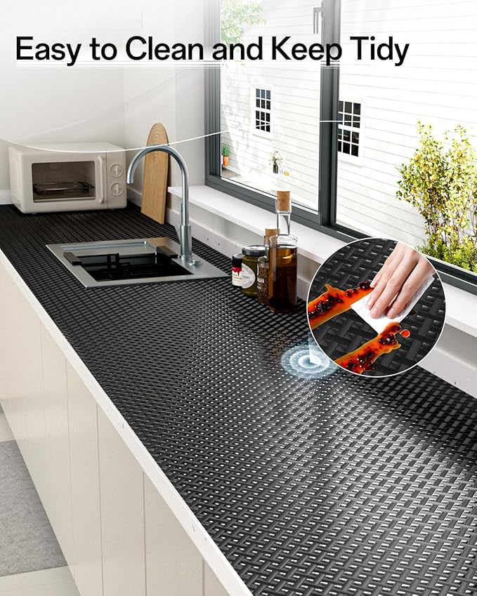 Shelf and Drawer Liner for Kitchen Cabinet, Non-Adhesive 18in x 360in Waterproof Contact Paper Refrigerator Liners Thickened Durable EVA Material Non Slip Mat for Dresser Cupboard Pantry Protector