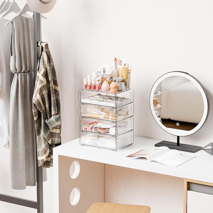 Yieach Clear Acrylic Makeup Organizers Countertop for Dresser,Desk,Bathroom Vanity,5Tier Stackable Make up Holders and Makeup Cabinet,Tiered Cosmetic Storage and Make up Containers for Palette,Brush