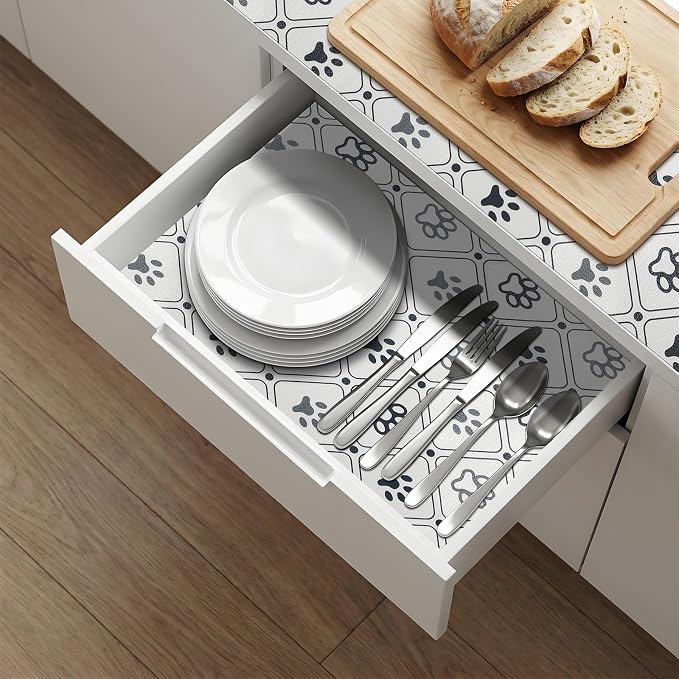 Shelf and Drawer Liner for Kitchen Cabinets 5Rolls*17.7'' X 96'' Non Adhesive Shelf Paper Strong Grip Anti Slip Cabinet Liners for Shelves, Oil-Proof Waterproof Cupboard Liner