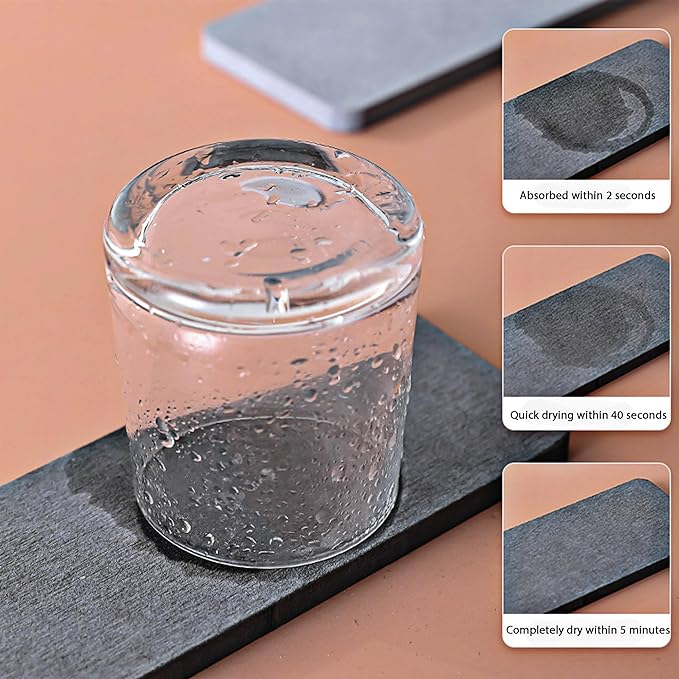 NiuYichee 2 Pcs Water Absorbing Stone Trays, Kitchen/Bathroom Sink Soap Dish, Diatomite Tray Used for Hand Soap & Cosmetic Bottles in The Modern Home, 3.15" W x 11.8" L, Dark Gray