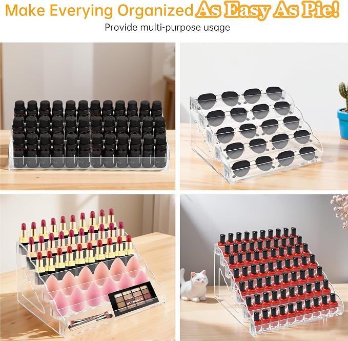 Nimiah 6-Layer Nail Polish Storage - Clear Acrylic Vanity Display Rack Nail Polish Holder Organizer Holds up to 72 Bottles Essential Oils Ink Stand