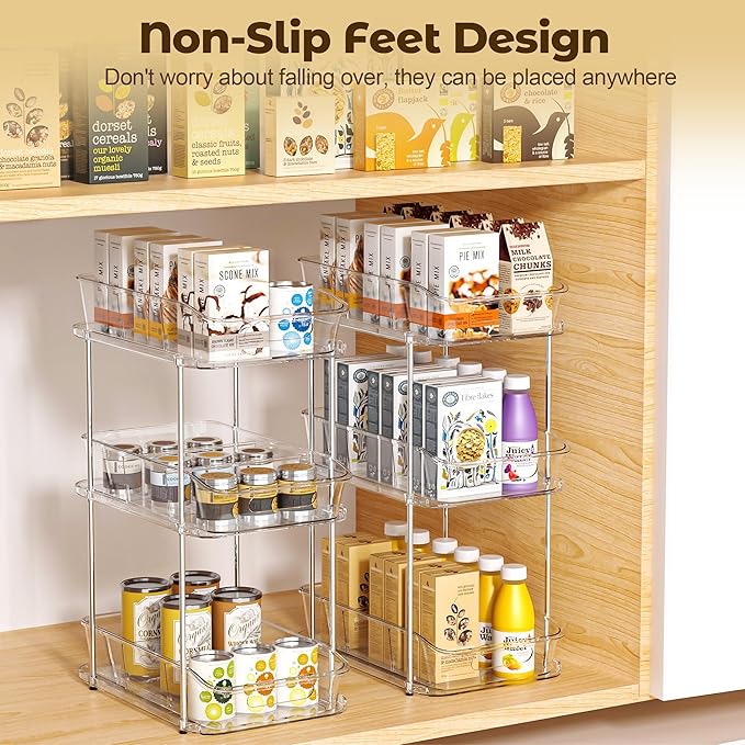 incostar 3 Tier Under Sink Organizer, 2 Pack 3 Tier | Pull-Out Storage, With Dividers, Slide-Out Clear Storage, For Cupboard Bathroom Vanities Cabinet