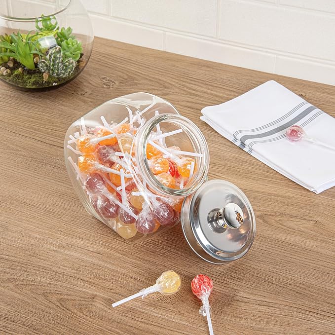 Restaurantware Candy Jar 3 Count 0.56 Gallon Glass Candy jars With Lids Airtight Storage, Wide Opening, Clear, Durable, Dishwasher-safe, For Cookies and Snacks