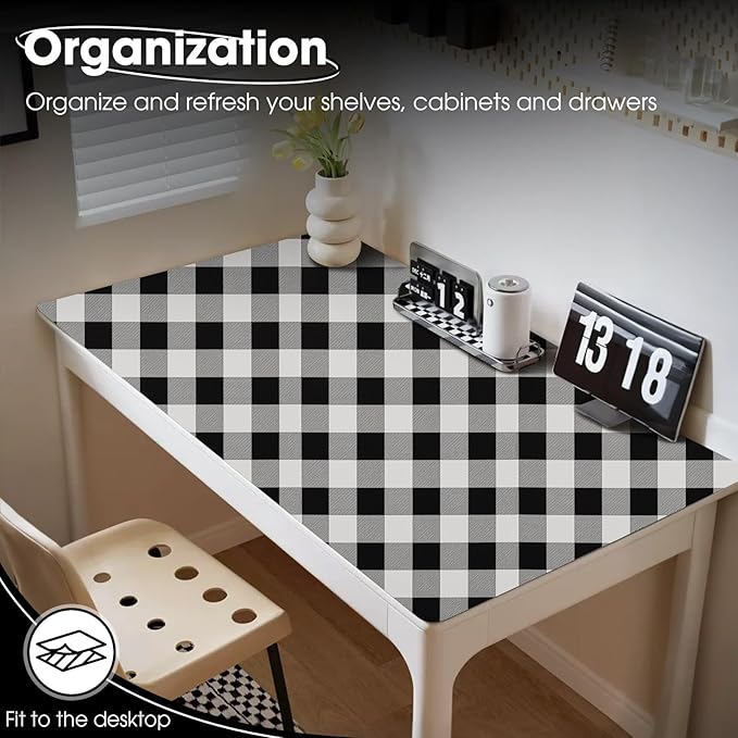Drawer and Shelf Liner, Non-Slip Kitchen Cabinet Liners Non-Adhesive Thick Strong Grip Waterproof Washable Mats Protect Dresser Shelves Cupboard Bathroom Cabinets, Buffalo Plaid, 12 in X 30 FT
