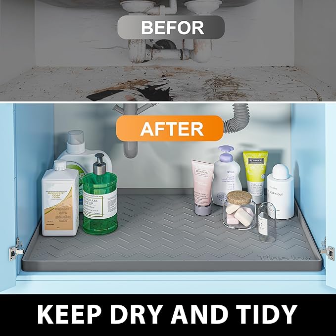 TigeJoy 31" x 19" Under Sink Mats for Kitchen Waterproof, Leak-Proof Silicone Mat Sink Protector and Cabinet Liner, Kitchen Essentials Organizer and Storage, Boot or Shoe Tray, Pet Feeding Mat