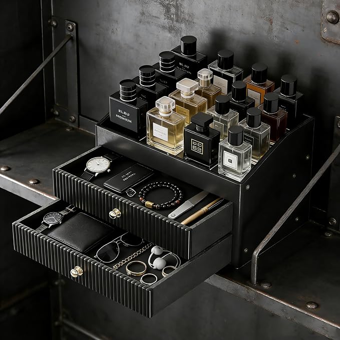 Cologne Organizer for Men, Black Cologne Stand, Organizador de Perfumes Gifts for Valentine's Day, Layer Mens Cologne Organizer for Bathroom, Mens Dresser Top Organizer for Bedroom