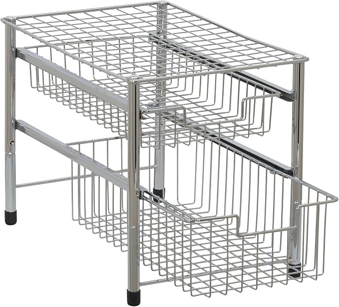 Household Essentials Silver 1239-1 Free Standing Pull Out Cabinet Organizer Shelf | Double, 16.5" Deep