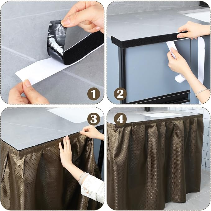 Fabric Sink Skirt Diamond Bathroom Stitch Self Stick Adhesive Waterproof Fabric Under Sink Curtain Skirt 55 x 32 Inch Adds Bathroom Storage(Khaki,Fashion Style)