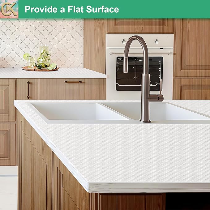 Self-Adhesive Shelf Liner Kitchen Liner, Waterproof Backed Paper Easy Peel and Stick Contact Liner Without Residue for Decor Your Desk Surface, Kitchen Countertops (White, 17.5 x 393.7 inches)