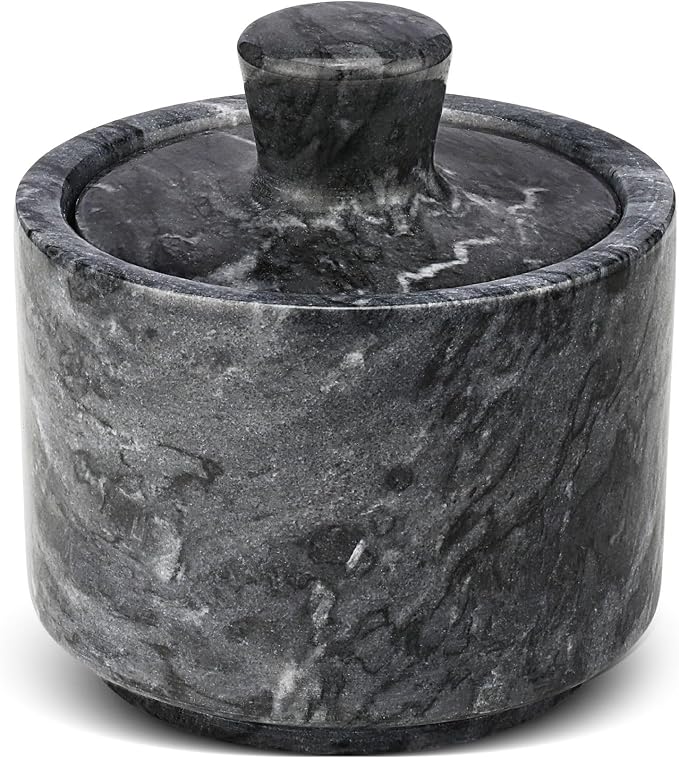 Flexzion Marble Salt Cellar with Lid, Multi-Purpose Marble Container for Salt, Pepper, Paprika and Powdered Herbs, Salt Containers for Countertop, Box for Jewelry, Watches & Accessories (Black)