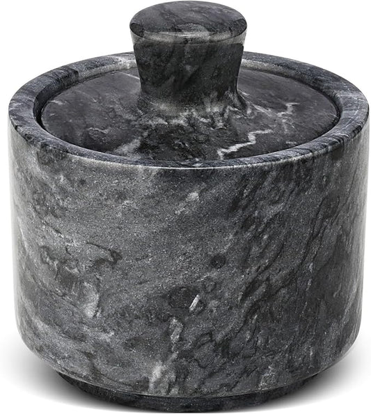 Flexzion Marble Salt Cellar with Lid, Multi-Purpose Marble Container for Salt, Pepper, Paprika and Powdered Herbs, Salt Containers for Countertop, Box for Jewelry, Watches & Accessories (Black)