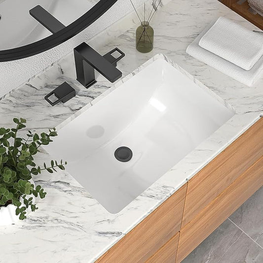 Mocoloo Undermount Bathroom Sinks 21 x 15 Inch Rectangle White Porcelain Ceramic Bathroom Sink 8 Inch Deep Basin with Overflow Small Lavatory Vanity Top Sink Under Counter