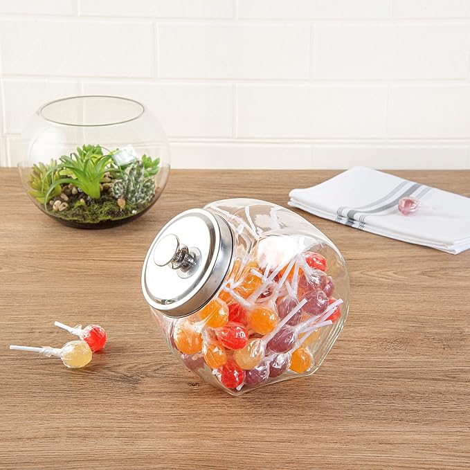 Restaurantware Candy Jar 3 Count 0.56 Gallon Glass Candy jars With Lids Airtight Storage, Wide Opening, Clear, Durable, Dishwasher-safe, For Cookies and Snacks